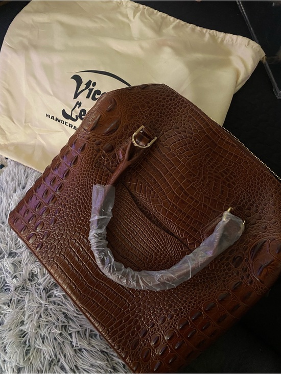 Handbags - Vincenzo Leather Chocolate Brown Croc-Embossed Satchel